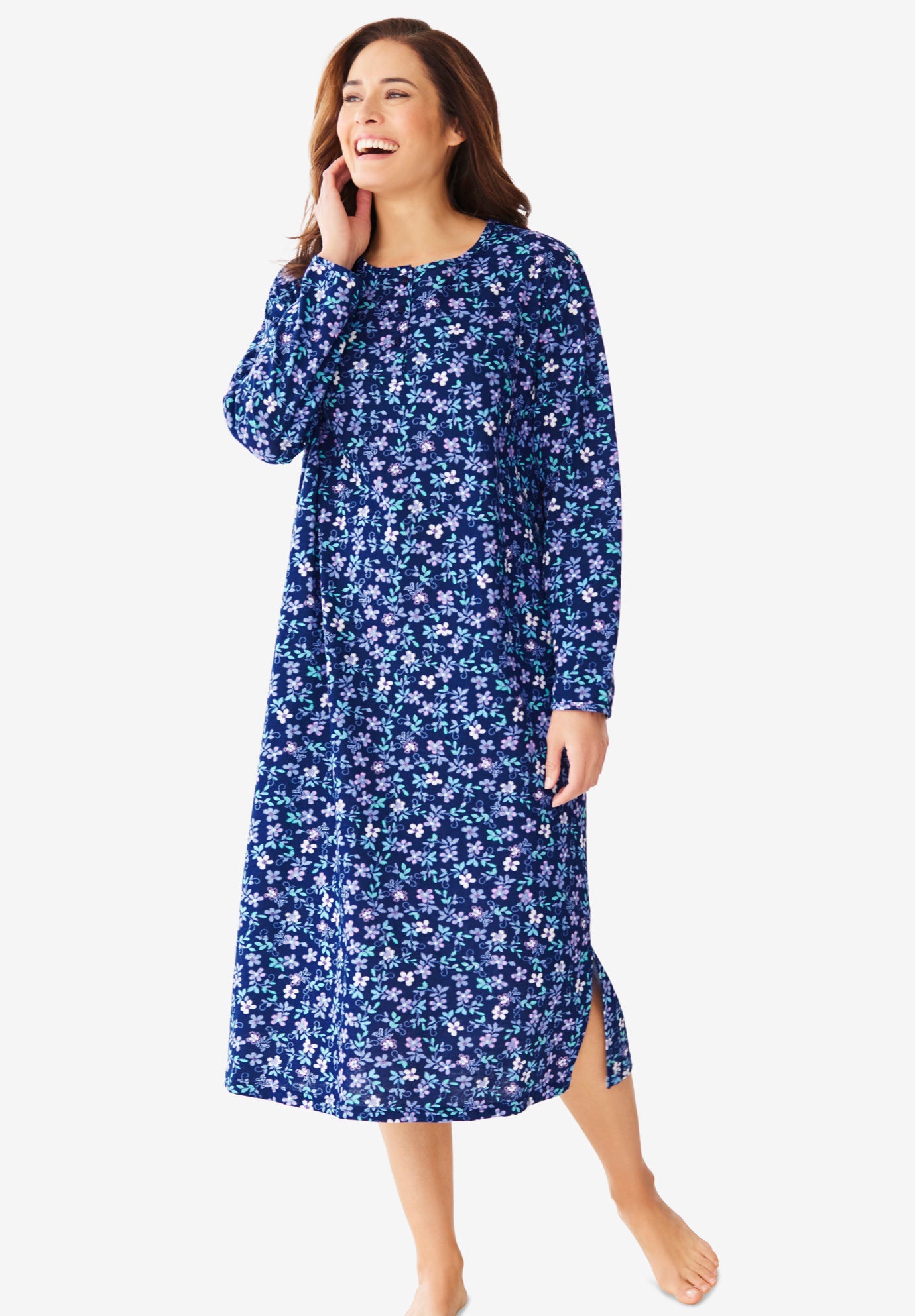 Long-Sleeve Henley Print Sleepshirt image number 0