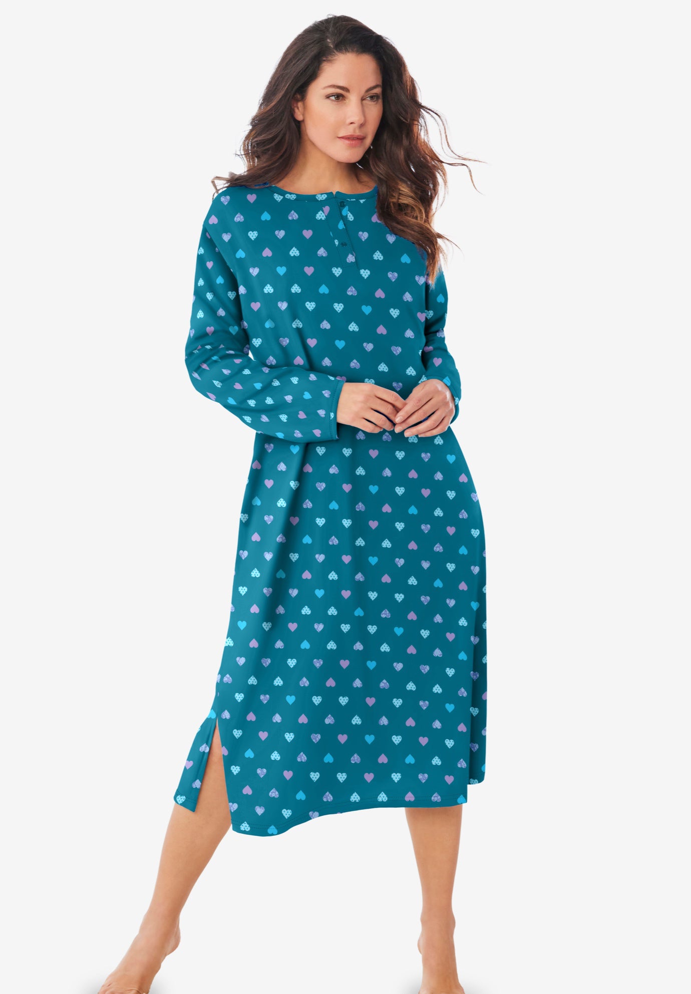 Long-Sleeve Henley Print Sleepshirt  image number 0
