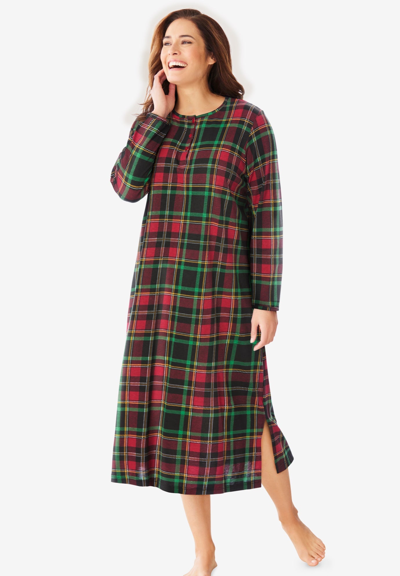 Long-Sleeve Henley Print Sleepshirt  image number 0