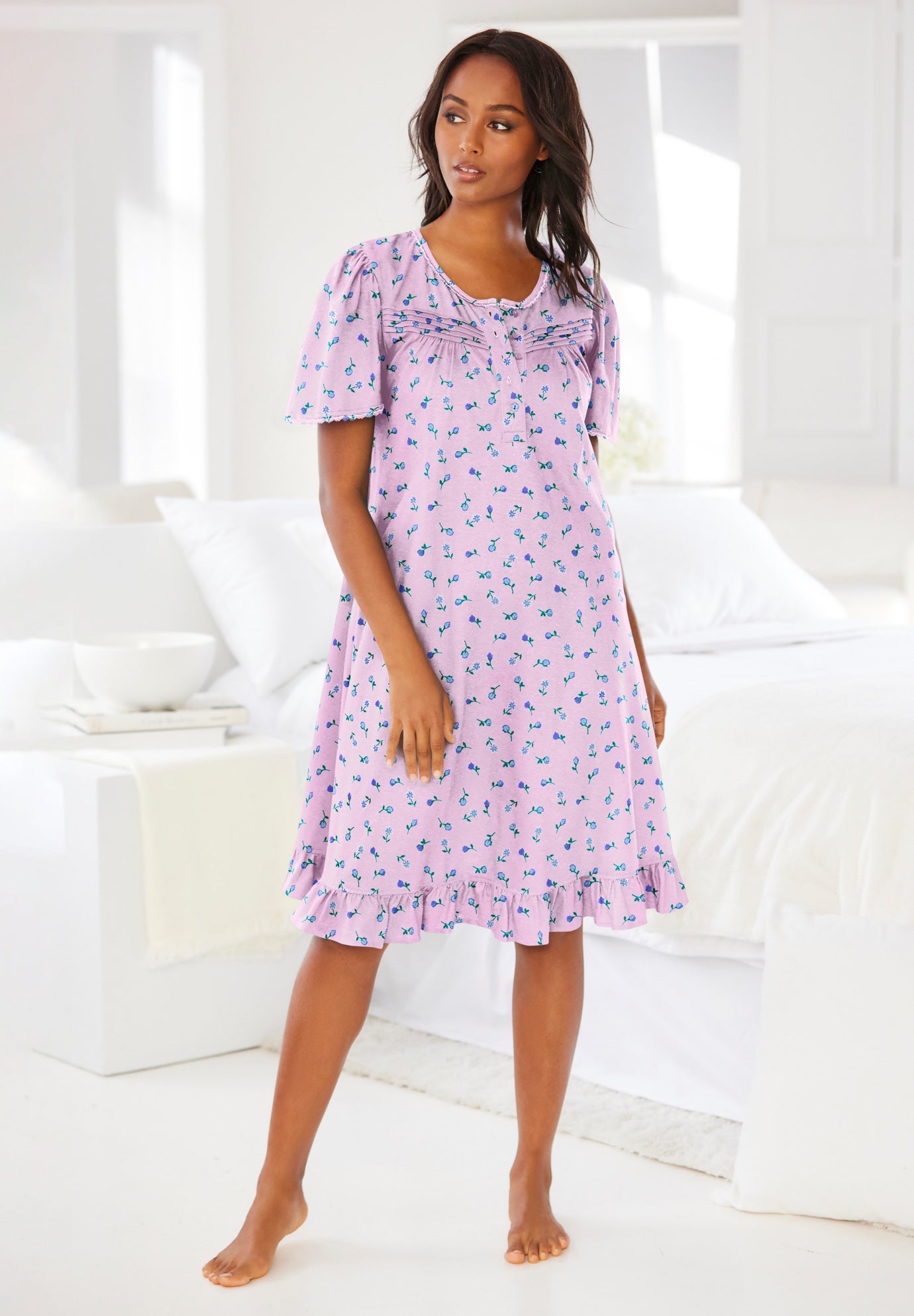 Short Floral Print Cotton Gown image number 3