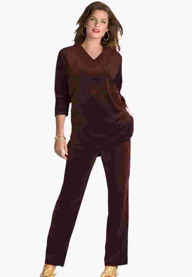 Plus Size Two-Piece V-Neck Velour Set image number 0