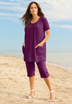 Plus Size Two Pocket Soft Knit Swing Tunic