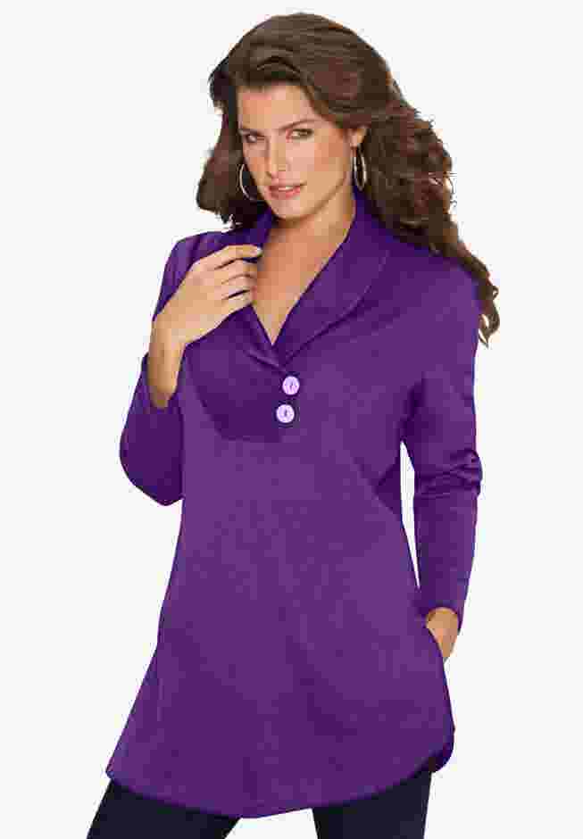 Plus Size Knit Thermal Shawl Collar Top – Long Sleeve image number 0
