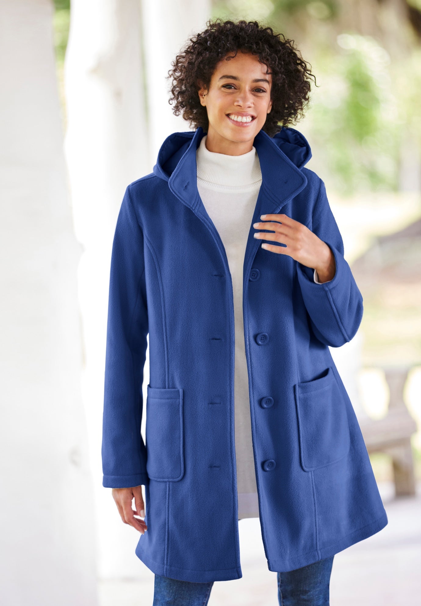 Hooded A-Line Fleece Coat image number 0