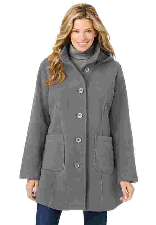 Hooded A-Line Fleece Coat image number 0
