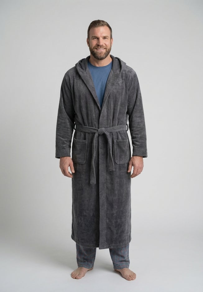 Terry Velour Hooded Maxi Robe image number 1