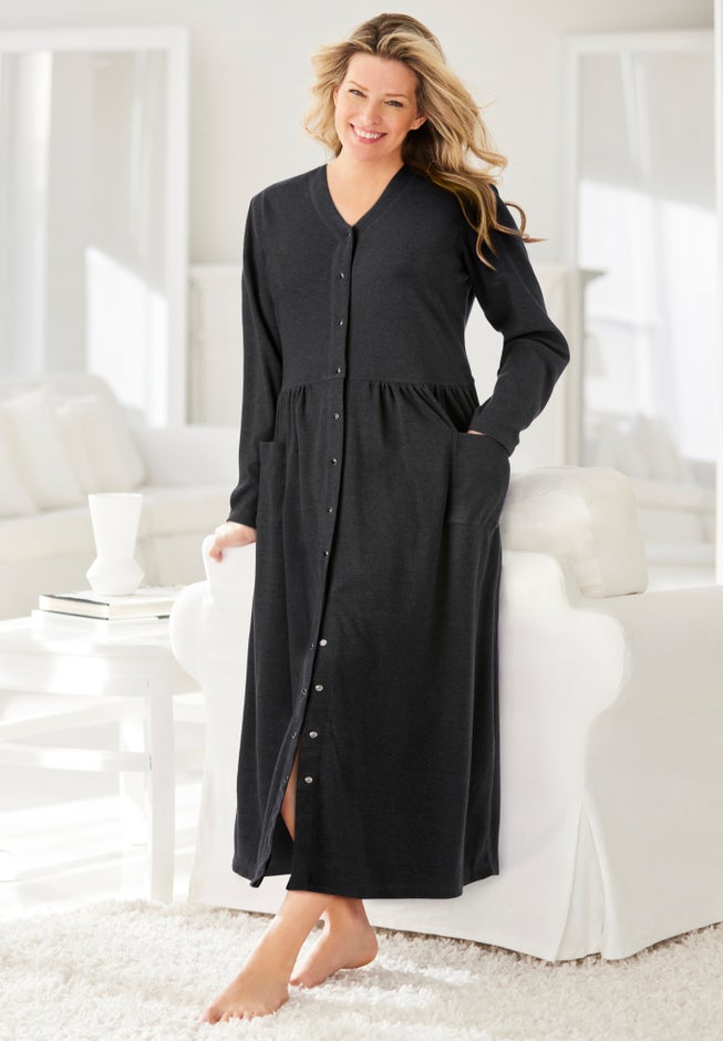 Long Snap-Front Knit Lounger image number 3