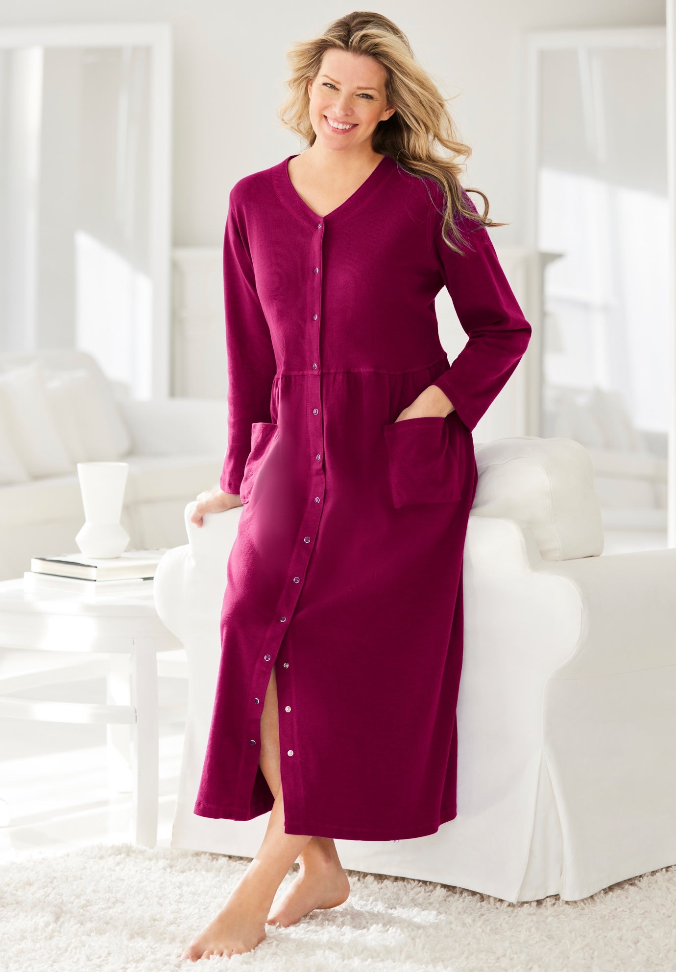 Long Snap-Front Knit Lounger image number 0