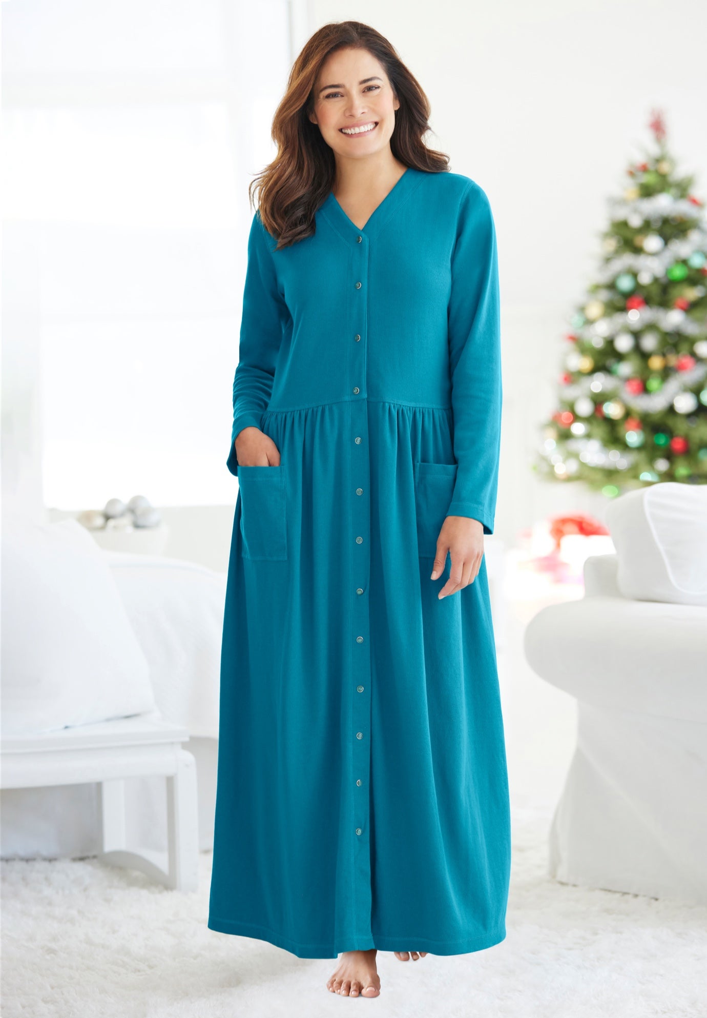 Long Snap-Front Knit Lounger image number 0