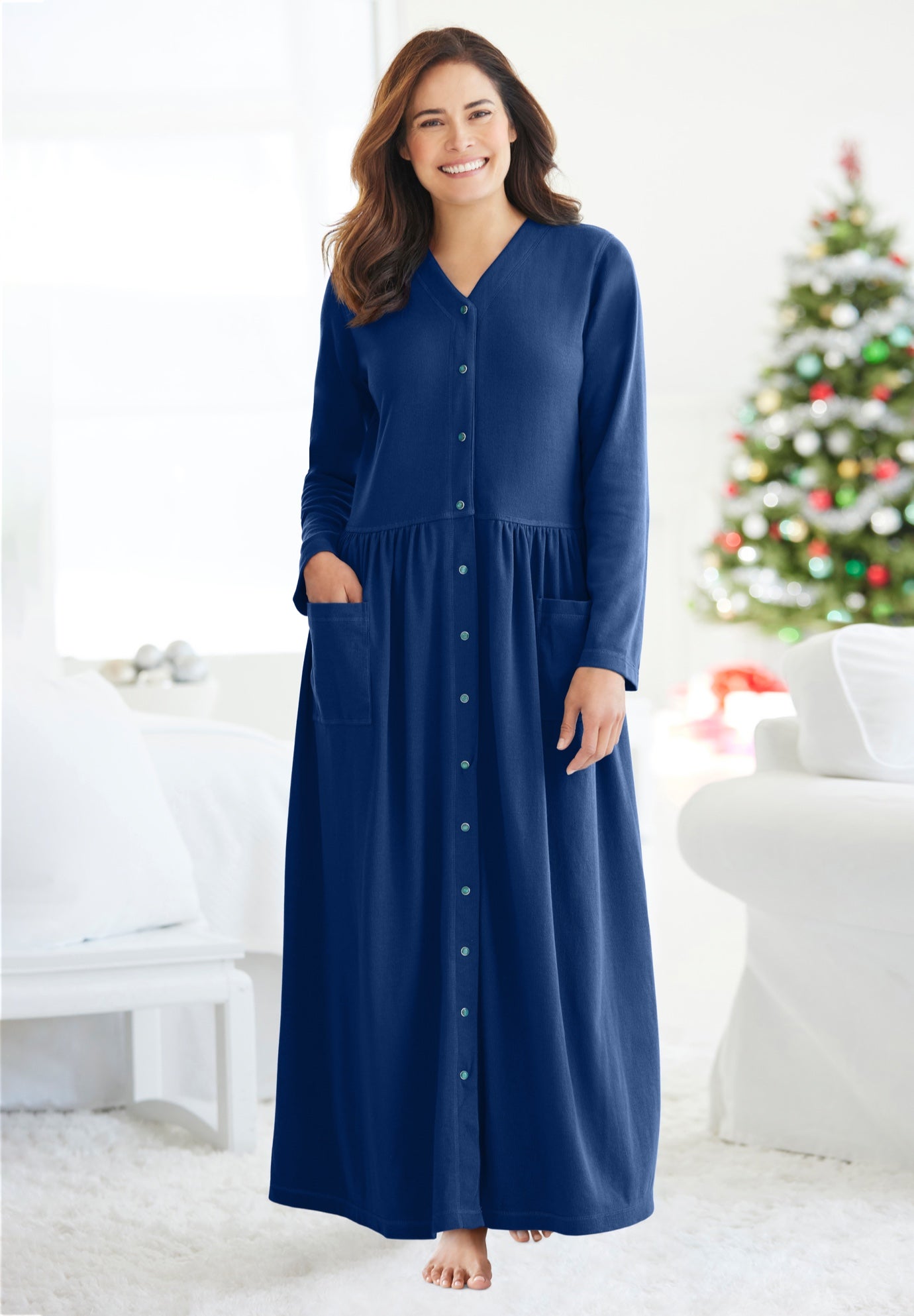 Long Snap-Front Knit Lounger image number 0