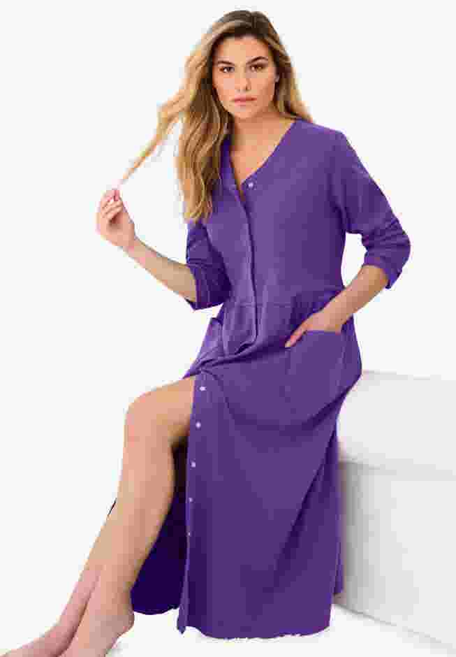 Long Snap-Front Knit Lounger image number 3