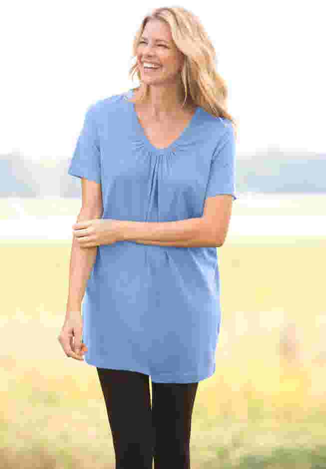 Perfect Short-Sleeve Shirred V-Neck Tunic image number 6