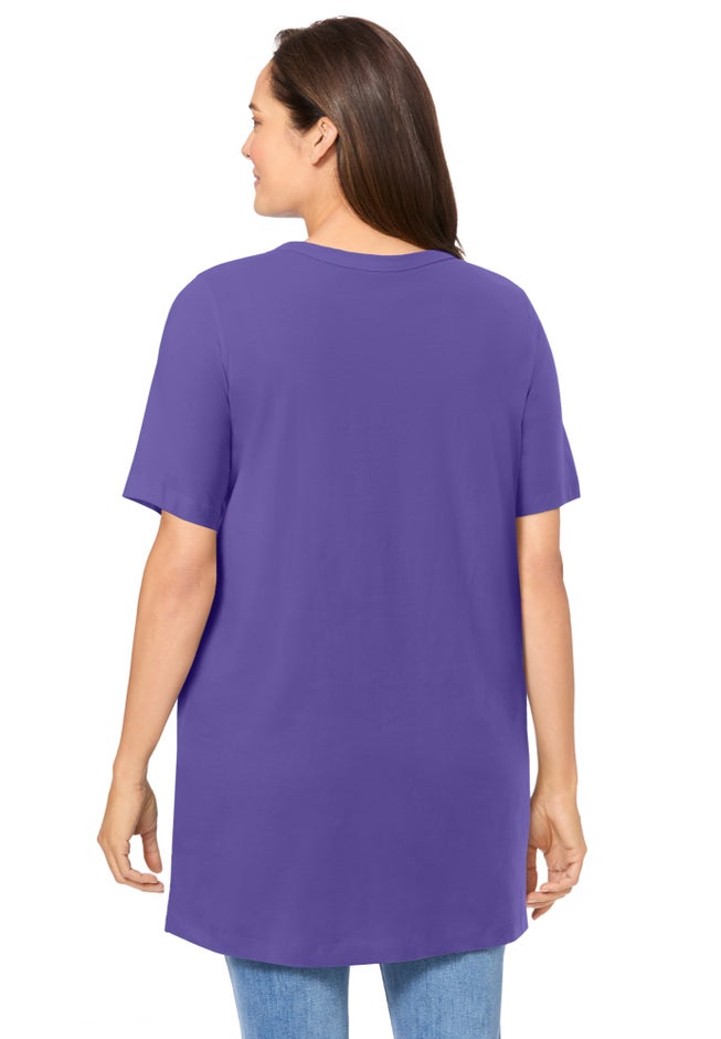 Perfect Short-Sleeve Shirred V-Neck Tunic image number 1
