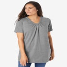 Perfect Short-Sleeve Shirred V-Neck Tunic image number null