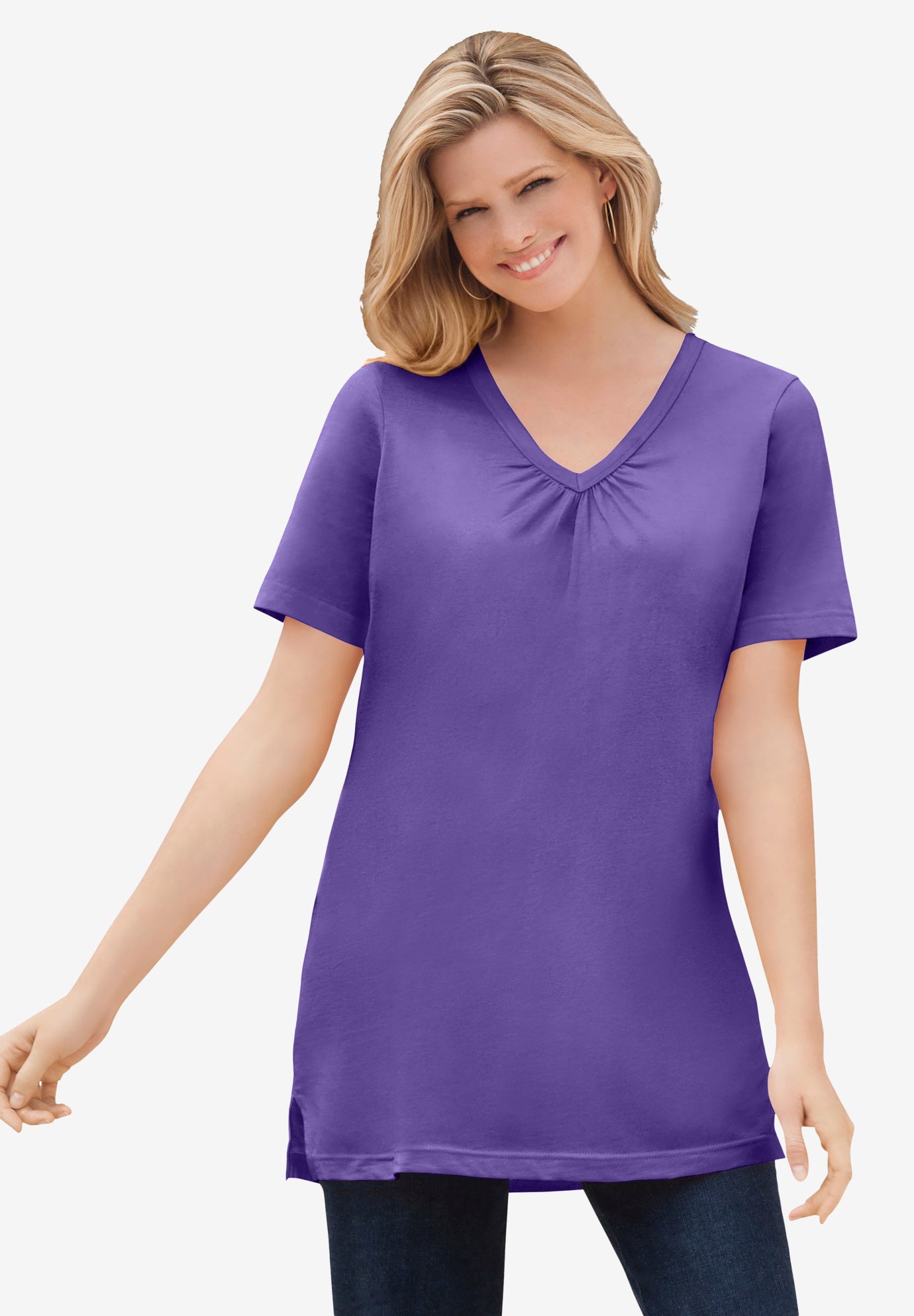 Perfect Short-Sleeve Shirred V-Neck Tunic image number 0
