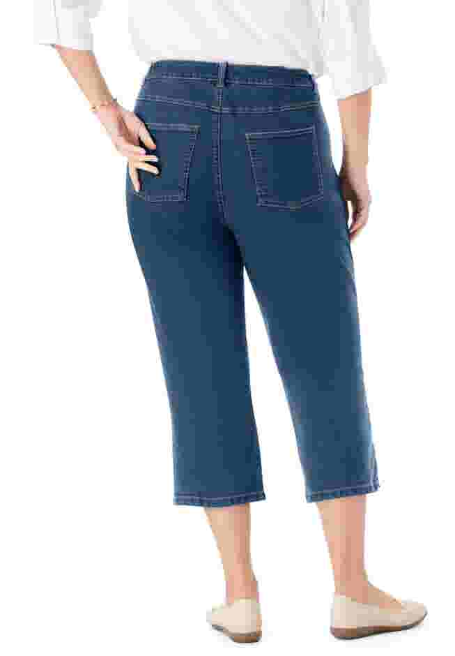 Womens Plus-Size Stretch Denim Five-Pocket Capri Jeans image number 1