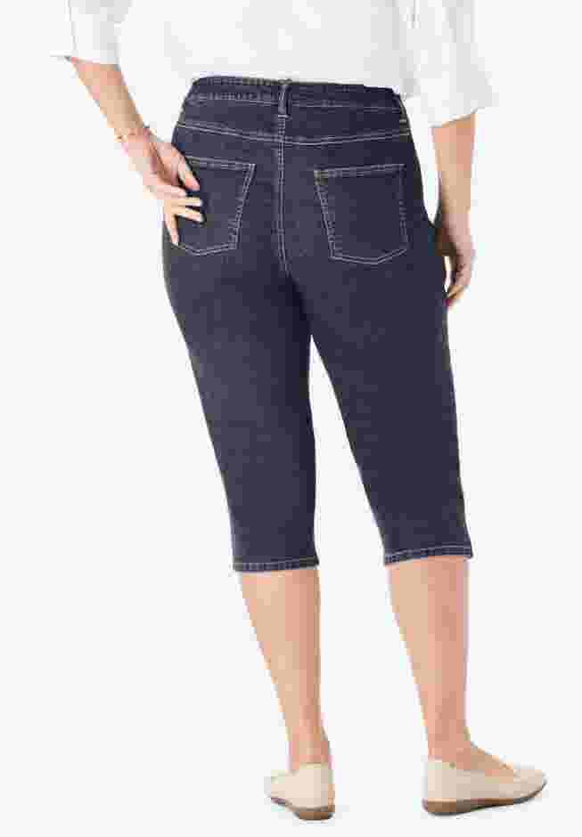 Womens Plus-Size Stretch Denim Five-Pocket Capri Jeans image number 1