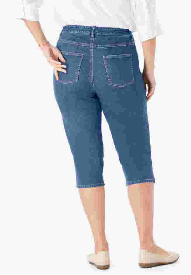 Womens Plus-Size Stretch Denim Five-Pocket Capri Jeans image number 1