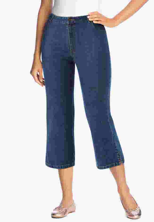 Womens Plus-Size Stretch Denim Five-Pocket Capri Jeans image number 0
