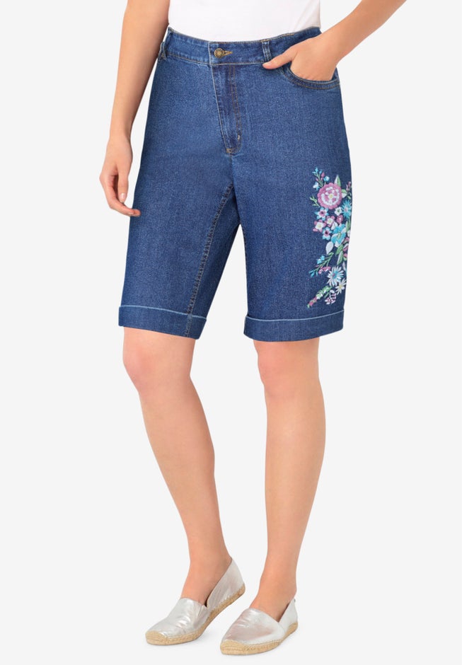 Stretch-Denim Five-Pocket Bermuda Jeans Shorts image number 3