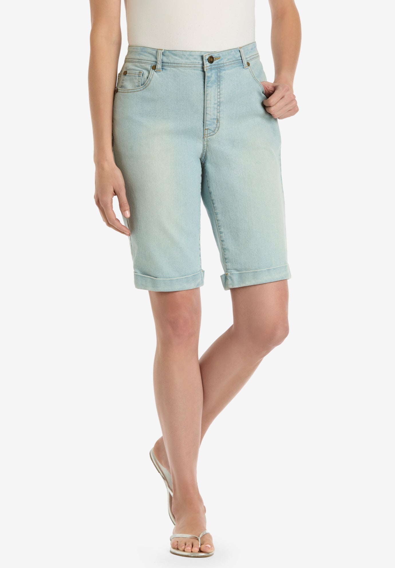 Stretch-Denim Five-Pocket Bermuda Jeans Shorts image number 0