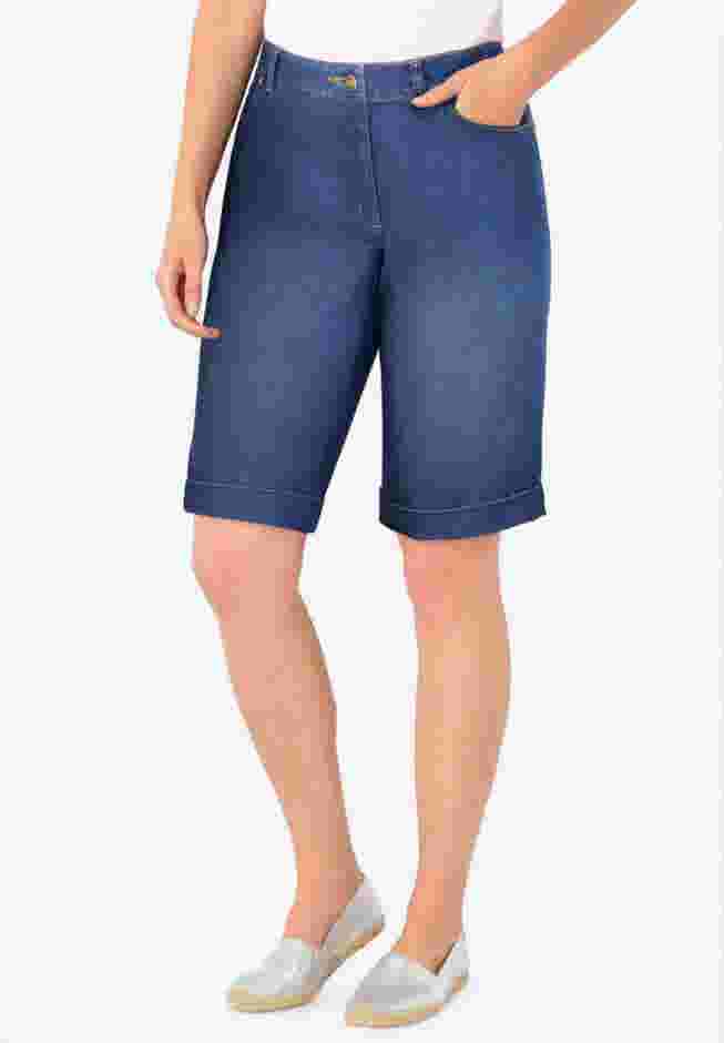 Stretch-Denim Five-Pocket Bermuda Jeans Shorts image number 0