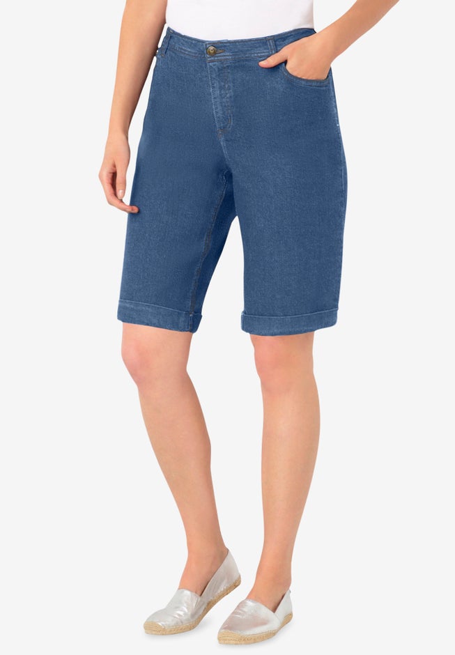 Stretch-Denim Five-Pocket Bermuda Jeans Shorts image number 0