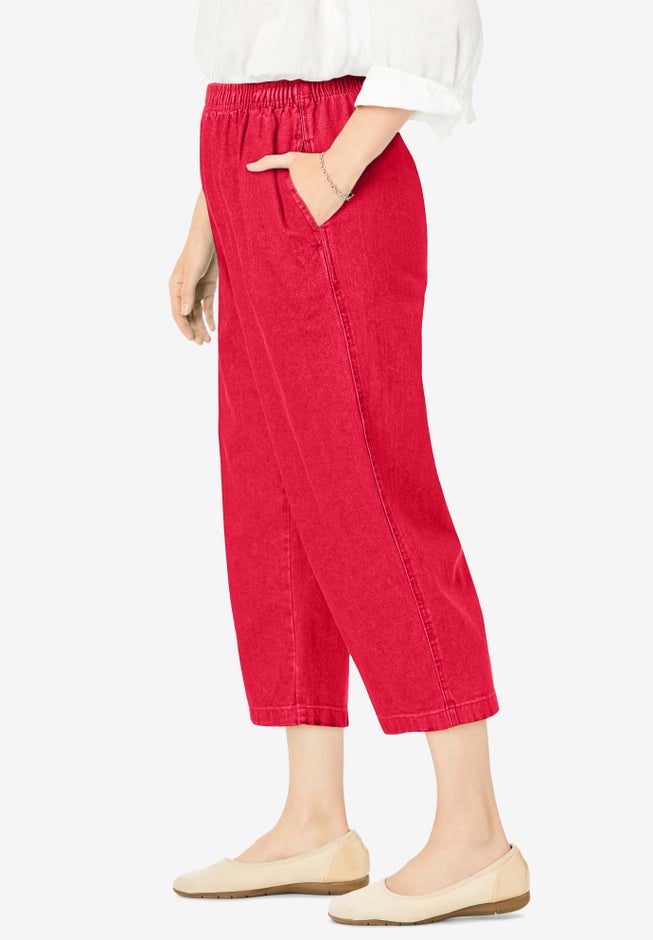 7-Day Elastic-Waist Pull-On Cotton Denim Capri Jeans image number 2