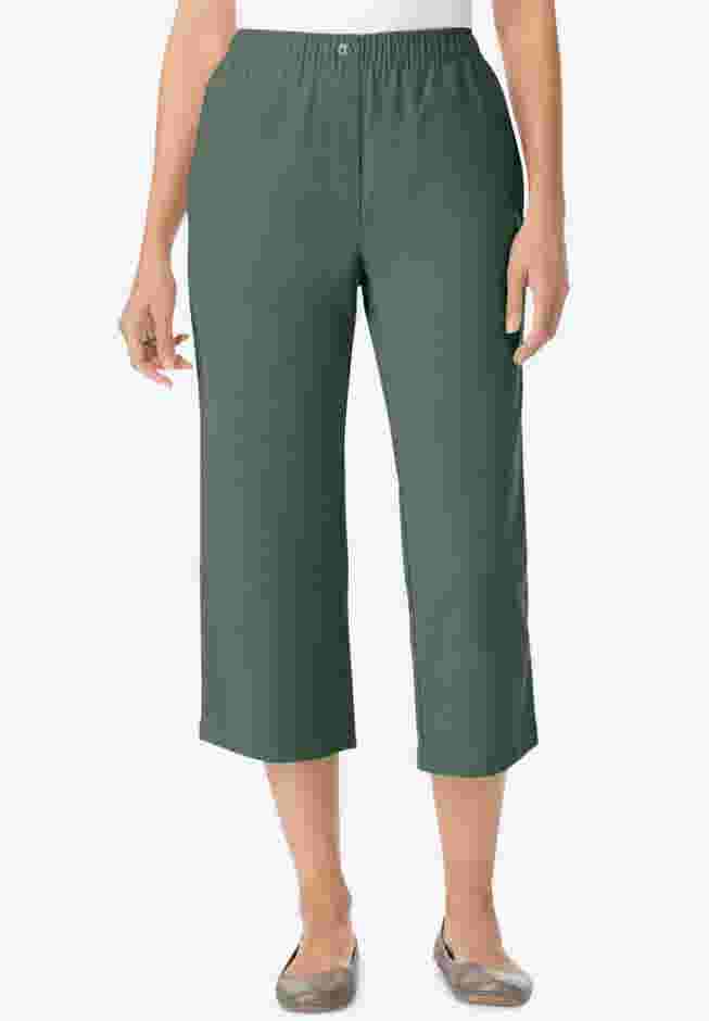 7-Day Elastic-Waist Pull-On Cotton Denim Capri Jeans image number 0