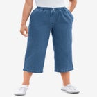 7-Day Elastic-Waist Pull-On Cotton Denim Capri Jeans image number null