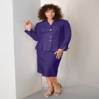 Plus Size Long Sleeve Shawl-Collar Jacket & Sheath Skirt Set – 2-Piece Suit image number null