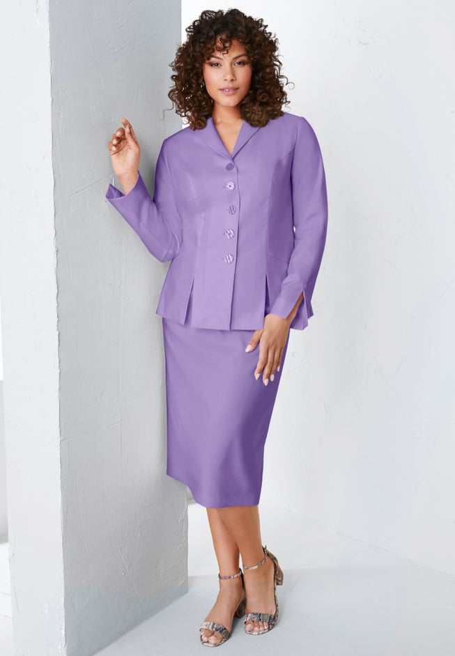 Plus Size Long Sleeve Shawl-Collar Jacket & Sheath Skirt Set – 2-Piece Suit image number 3