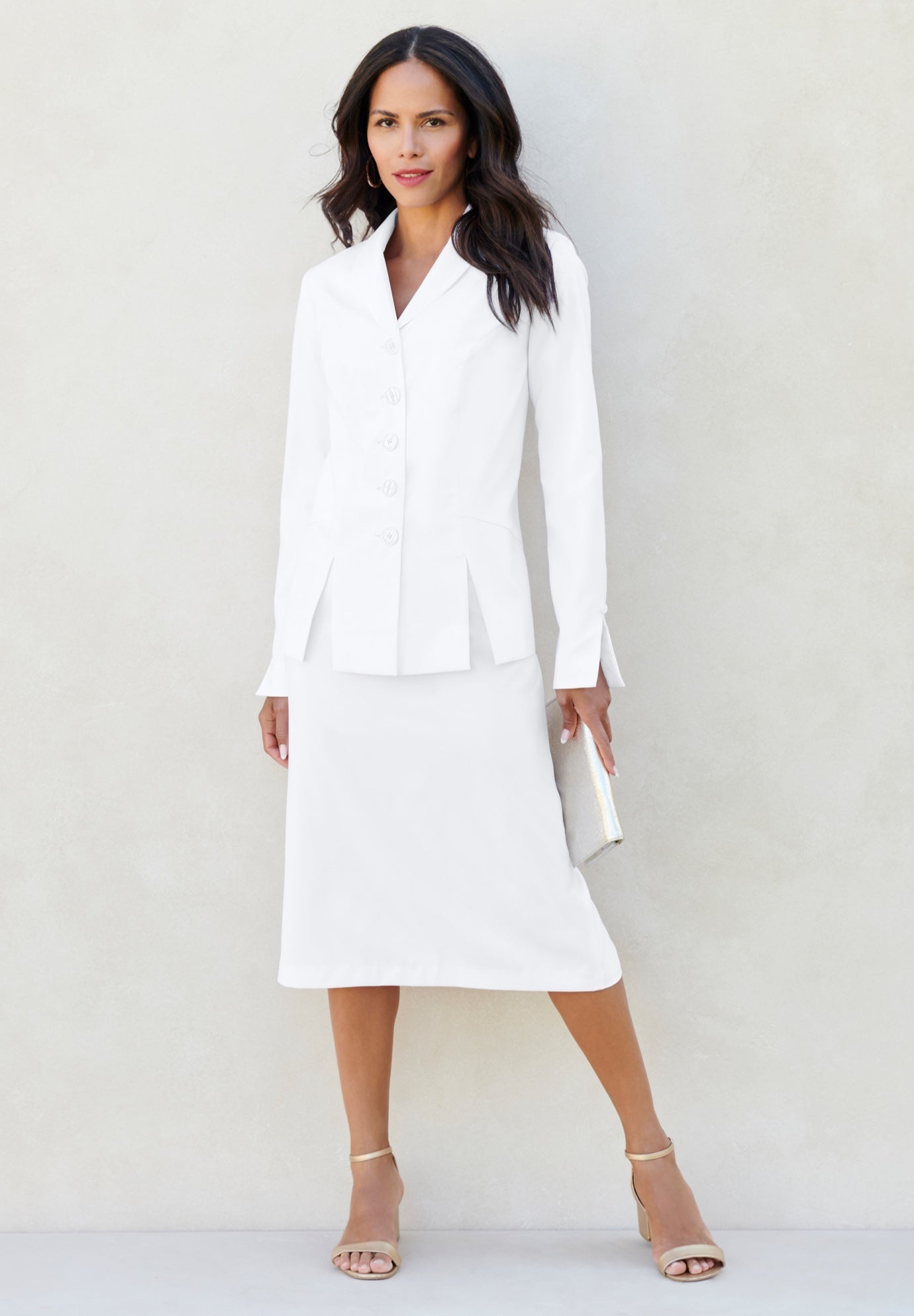 Plus Size Long Sleeve Shawl-Collar Jacket & Sheath Skirt Set – 2-Piece Suit image number 0