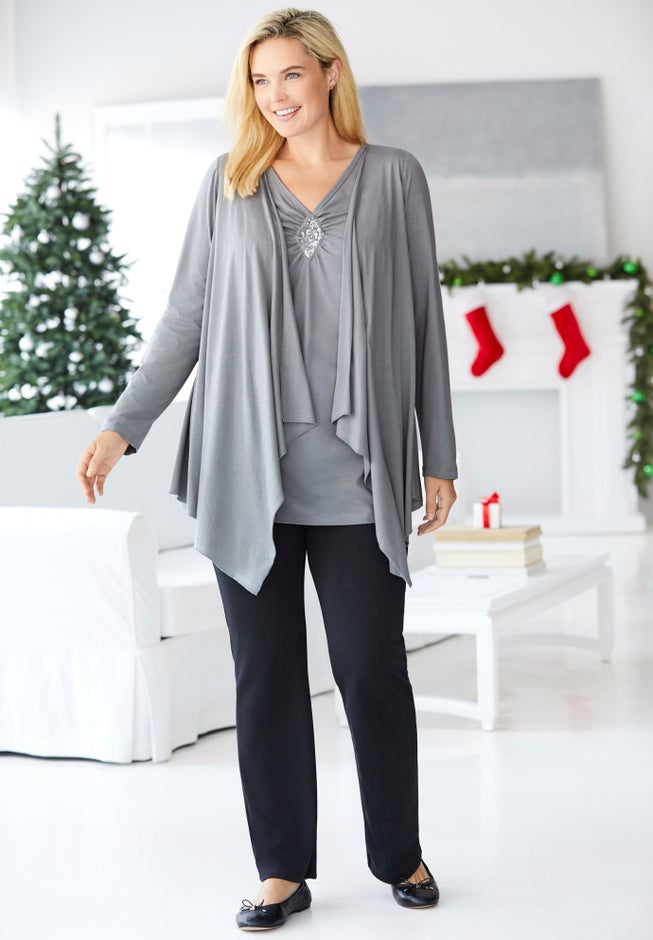 Layered look long top with sequined inset image number 3