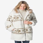 Faux Fur Snowflake Print Hooded Jacket image number null