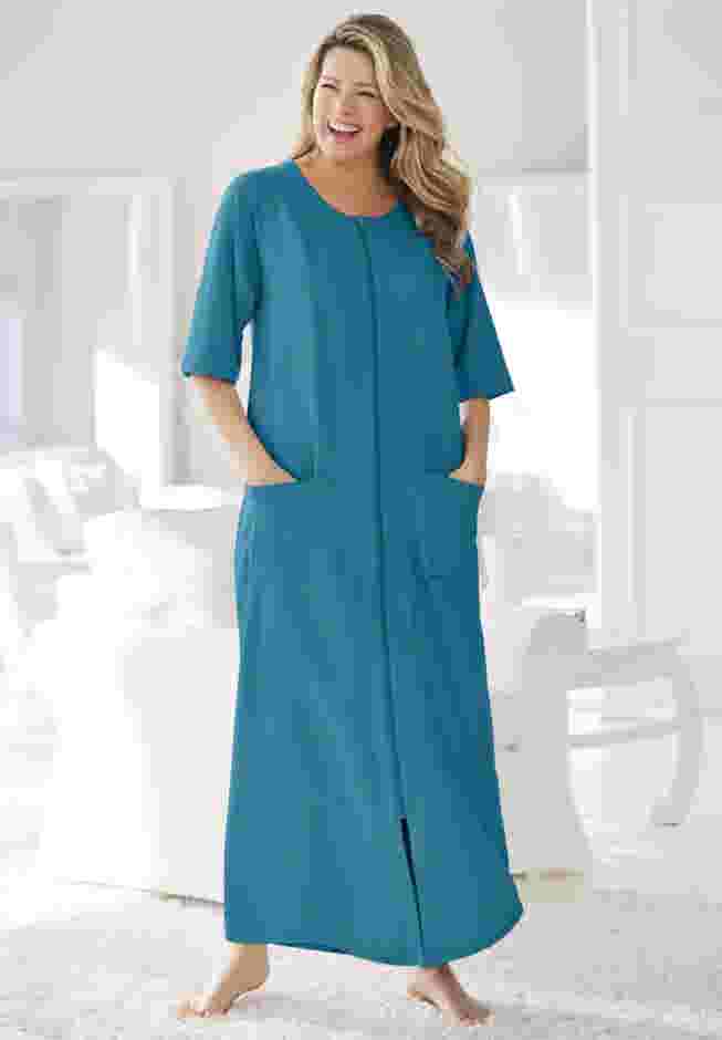 Long French Terry Zip-Front Robe image number 2