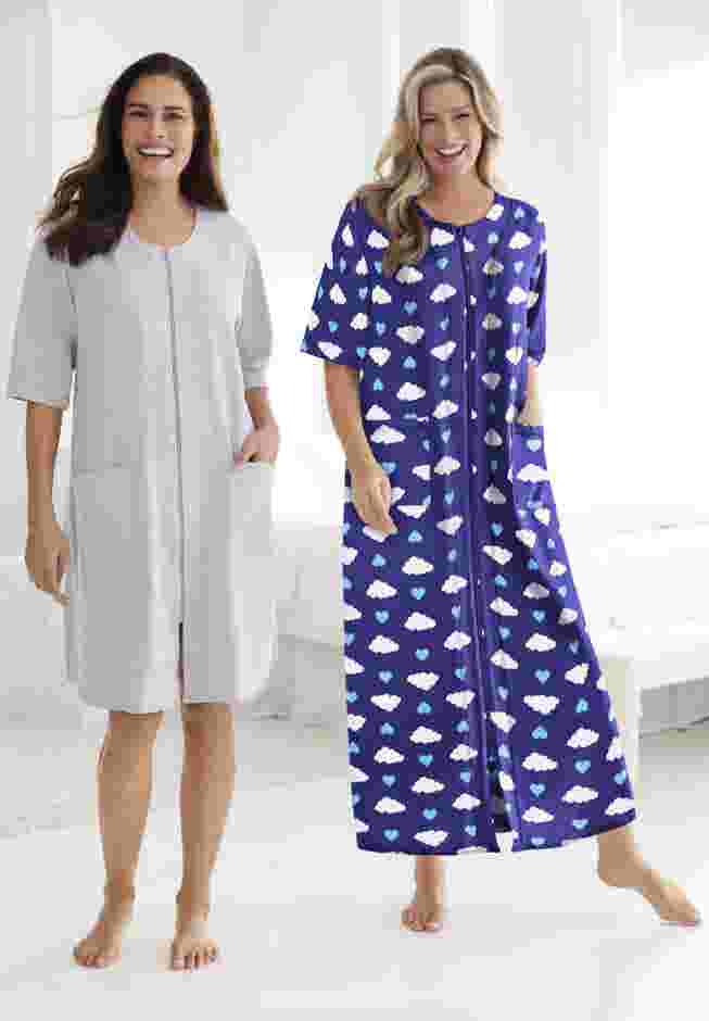 Long French Terry Zip-Front Robe image number 3