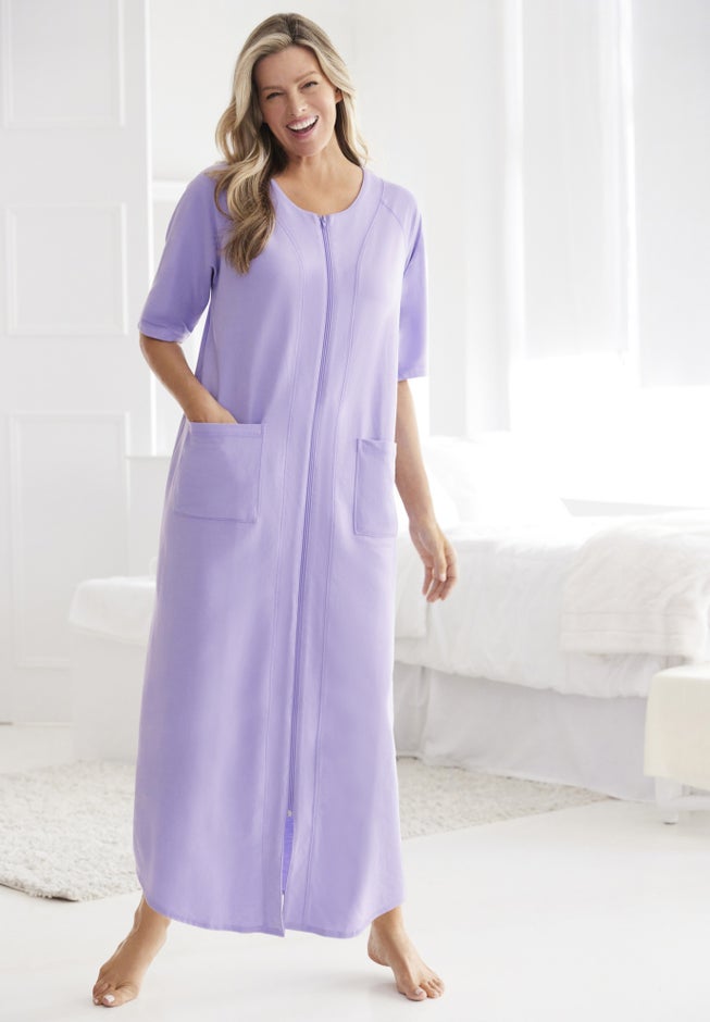 Long French Terry Zip-Front Robe image number 5