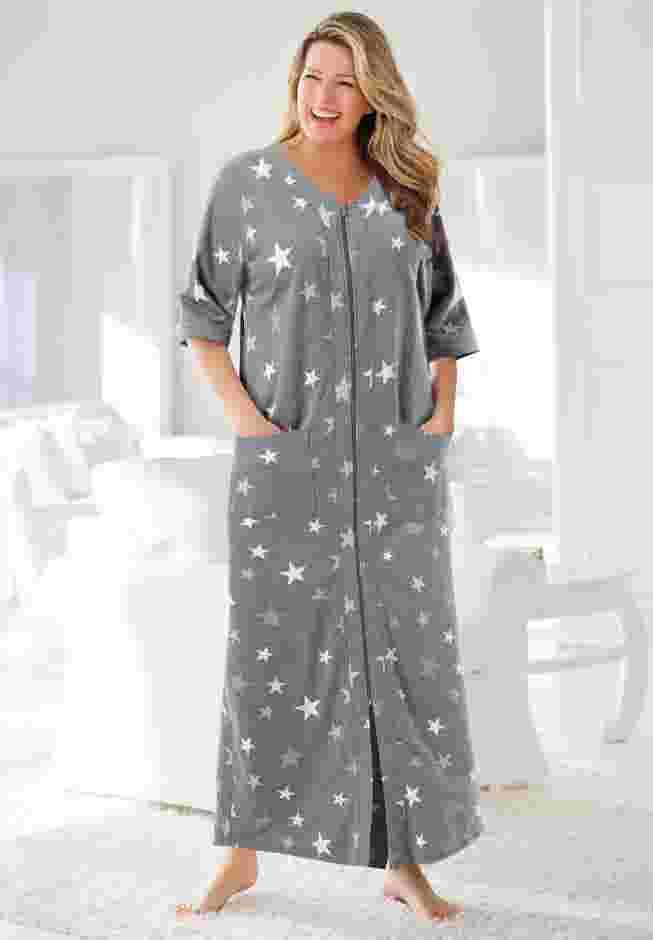 Long French Terry Zip-Front Robe image number 0