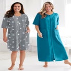 Short French Terry Zip-Front Robe image number null