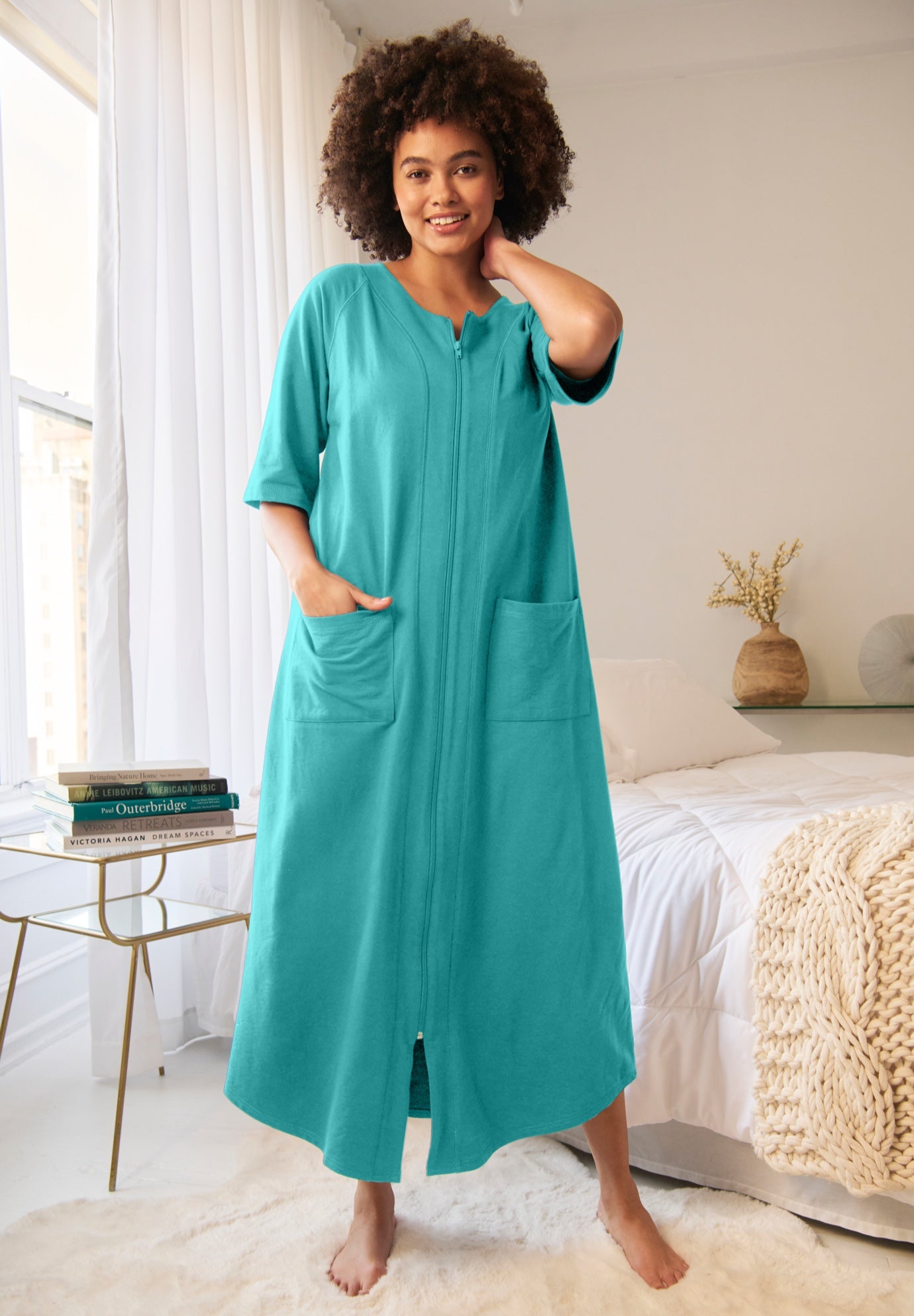 Long French Terry Zip-Front Robe image number 0