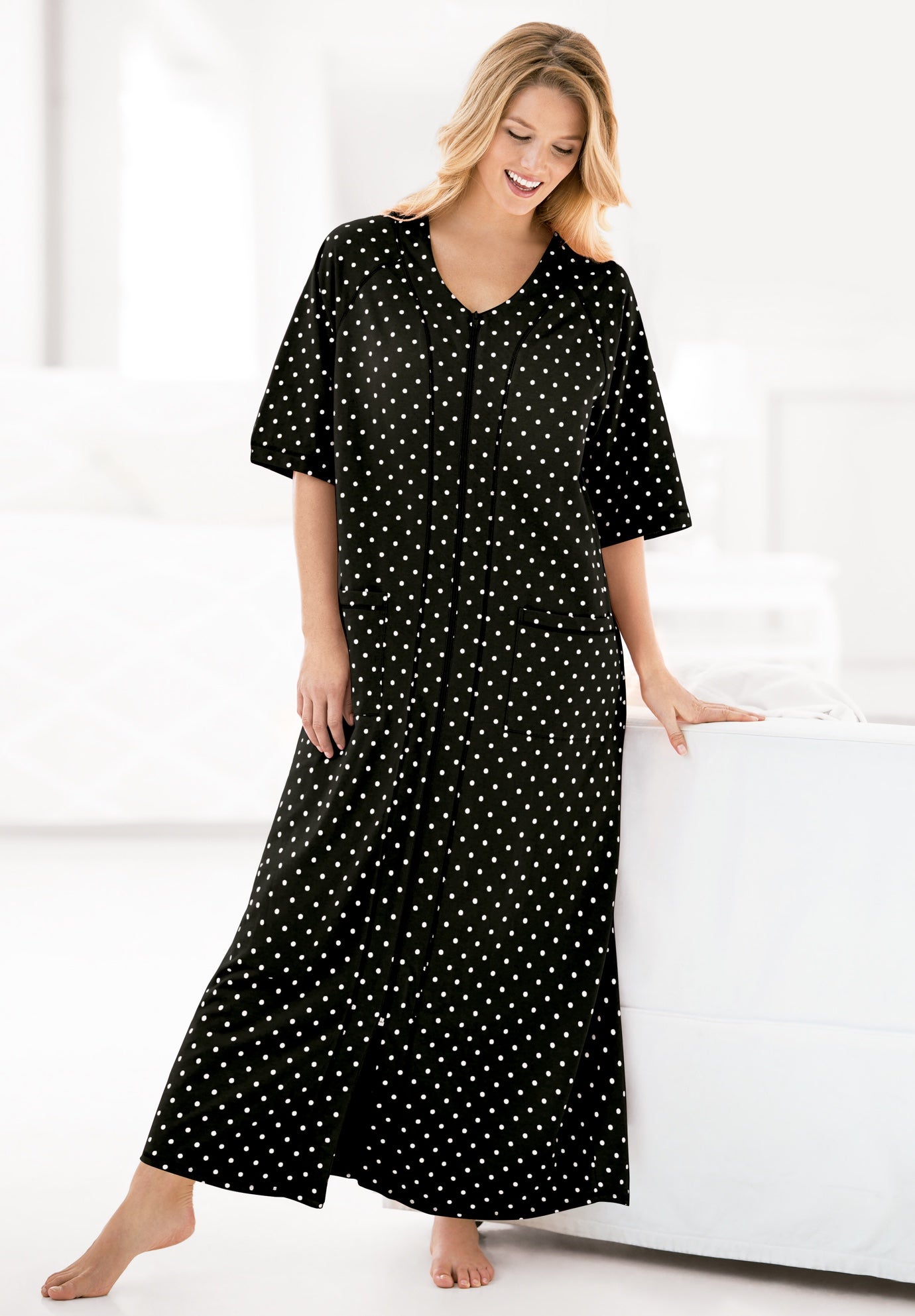 Long French Terry Zip-Front Robe image number 0