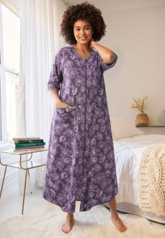 Long French Terry Zip-Front Robe