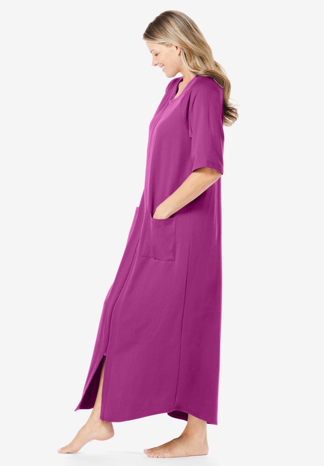 Long French Terry Zip-Front Robe image number 2