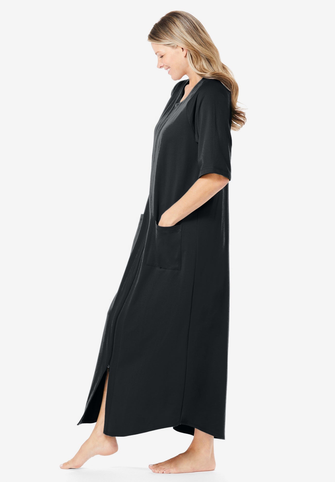 Long French Terry Zip-Front Robe image number 2