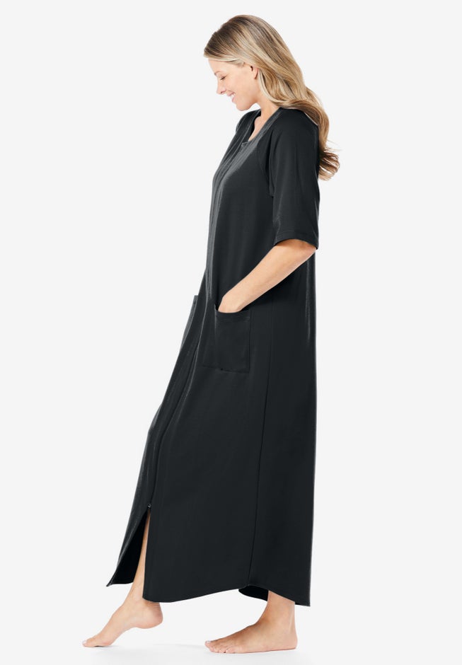 Long French Terry Zip-Front Robe image number 2