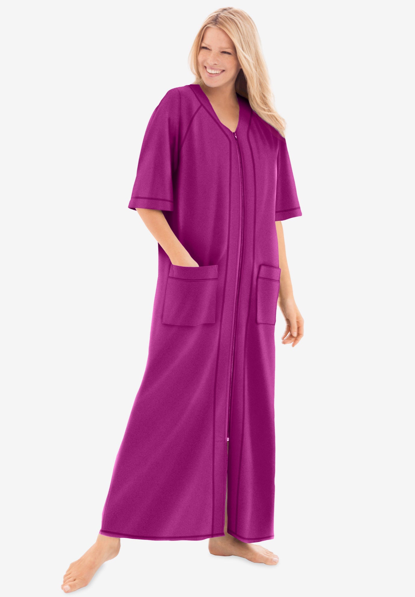 Long French Terry Zip-Front Robe image number 0