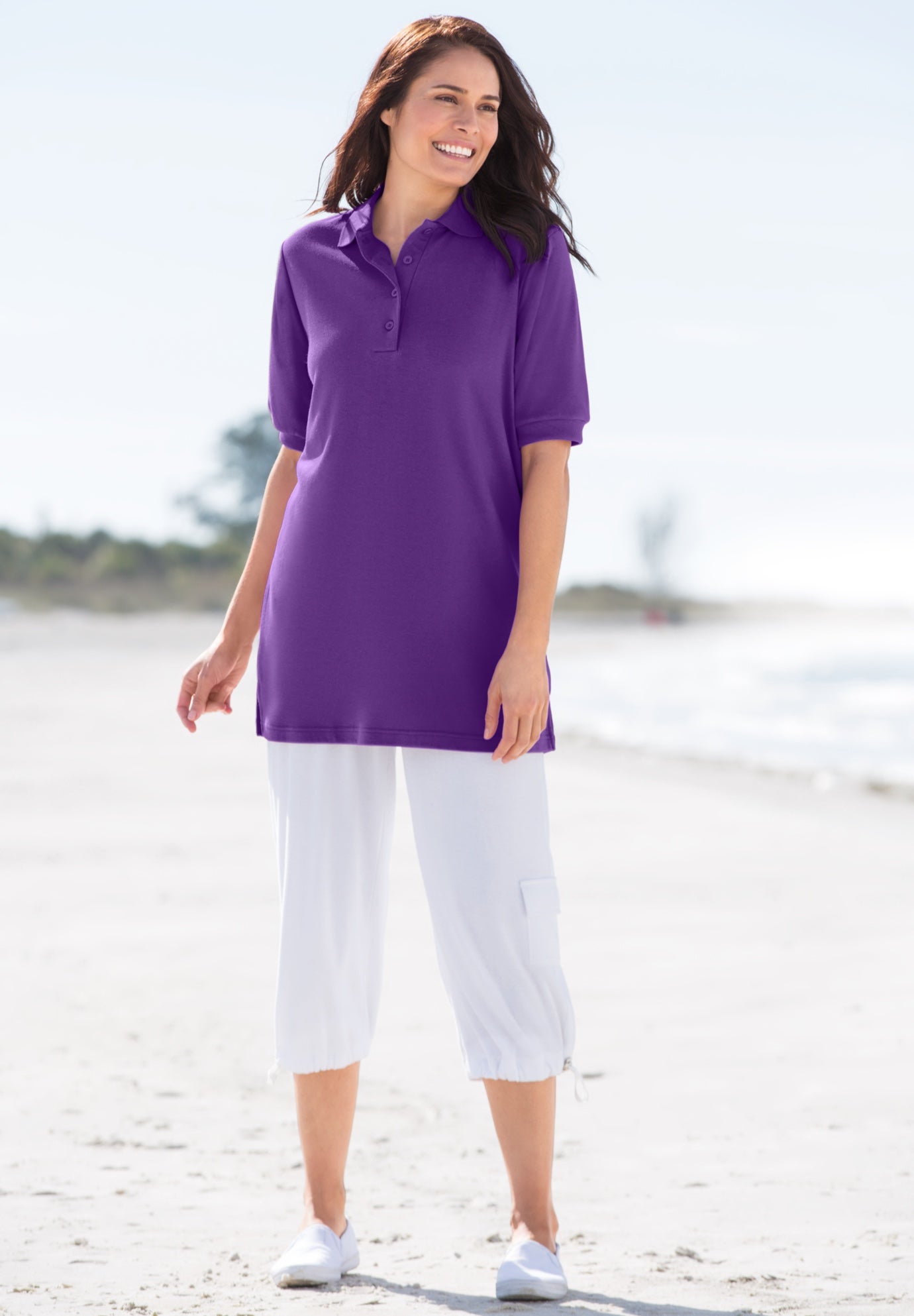 Elbow-Sleeve Polo Tunic image number 3