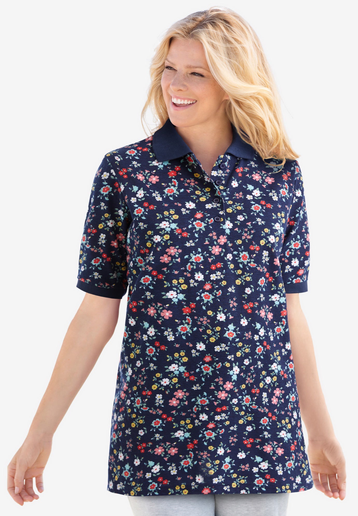 Elbow-Sleeve Polo Tunic image number 0