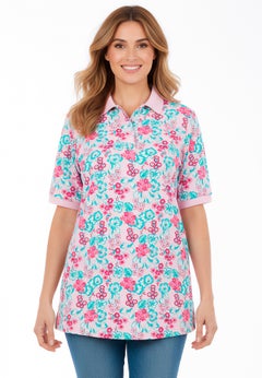 Elbow-Sleeve Polo Tunic